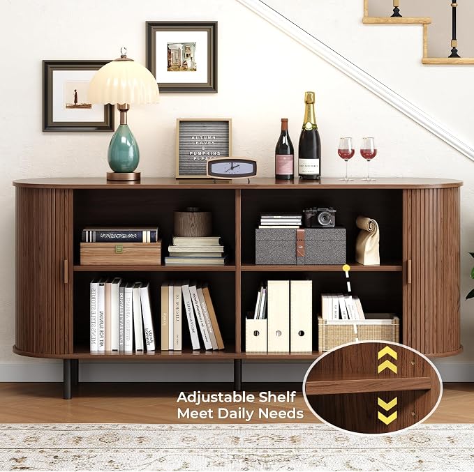 Buffet Cabinet with Storage, Fluted Sideboard Buffet with Sliding Door - Image 3