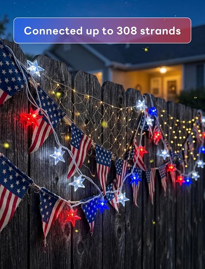 35 LED Patriotic Star String Lights, 13.6FT 4th of July Red White and Blue - Image 4