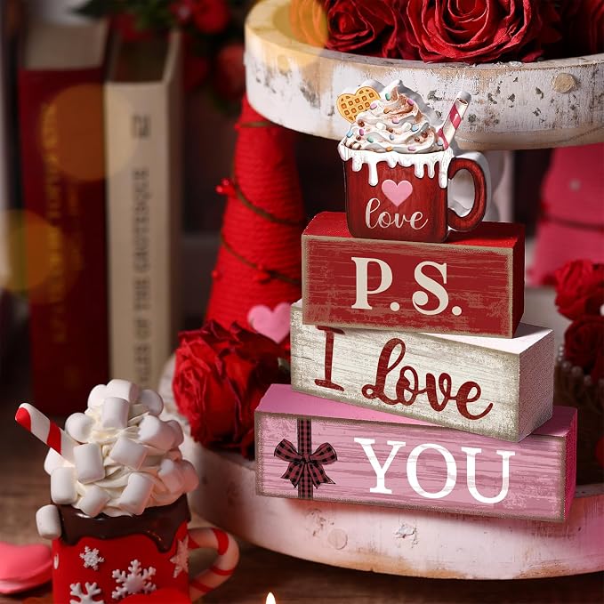 Lineshading 4 Pcs Valentine's Day Table Decoration Wooden Ice Cream Cup - Image 7