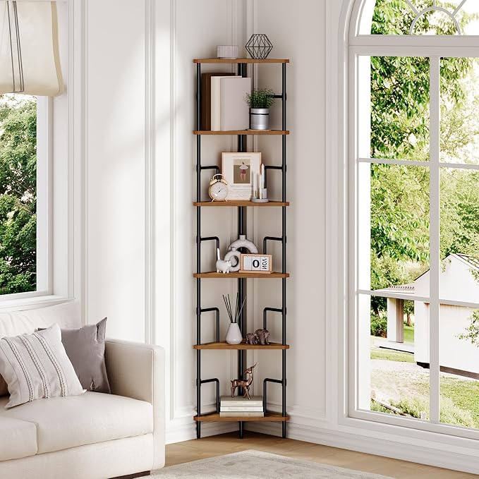 MAHANCRIS 65" Corner Shelf, 6-Tier Industrial Corner Bookshelf - Image 7