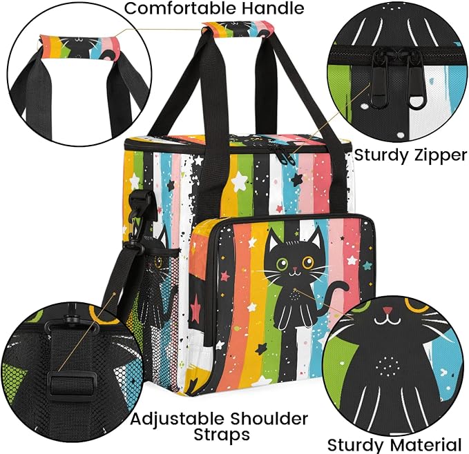 Black Cat Coffee Maker Carring Bag, Large Insulated Storage Organizer Case Tote - Image 6