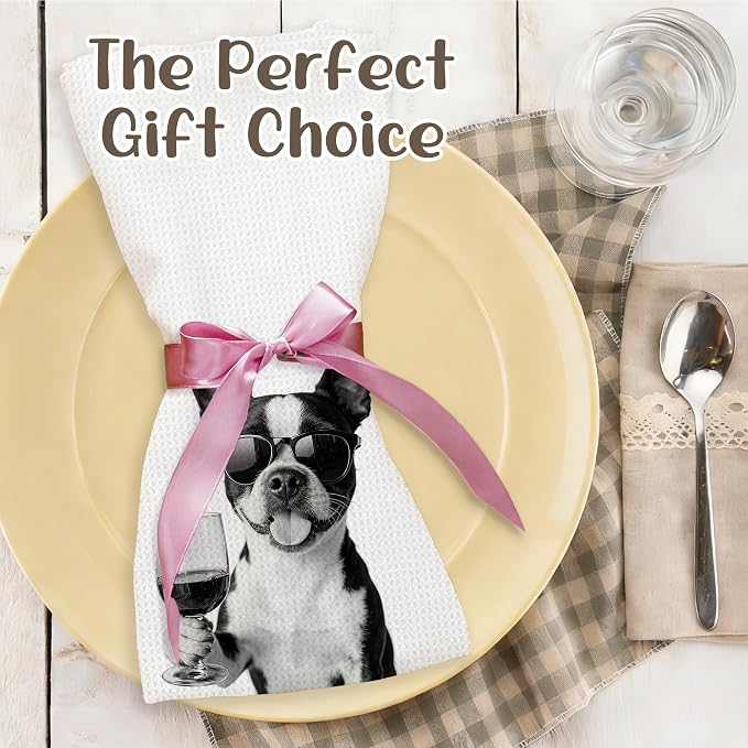 Funny Boston Terrier Kitchen Towels Set of 2, Dog Kitchen Bar Accessories - Image 5