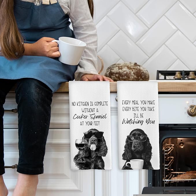 Funny Cocker Spaniel Kitchen Towels Set of 2, Dog Kitchen Accessories, Coffee - Image 3