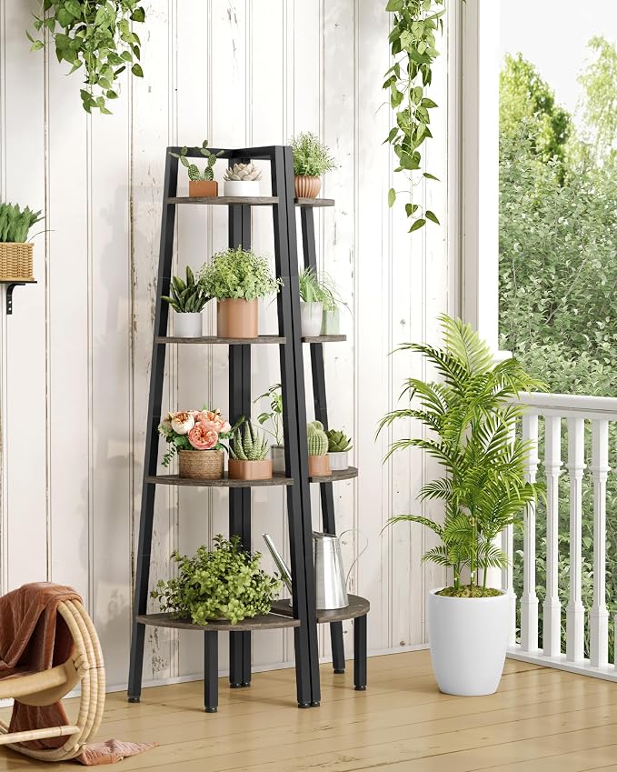 Hoctieon Corner Shelf, 4-Tier Corner Bookshelf, Rustic Ladder Shelf, Industrial - Image 7