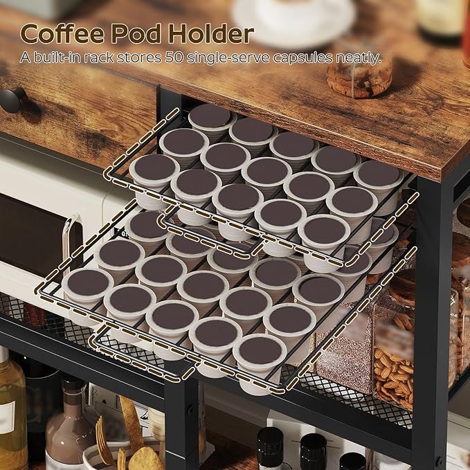 YATINEY Bakers Rack with Storage, 5-Tier Coffee Bar Station with Drawer - Image 4