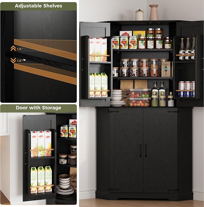 IRONCK Corner Cabinet, 6-Tier Freestanding Farmhouse Pantry - Image 5
