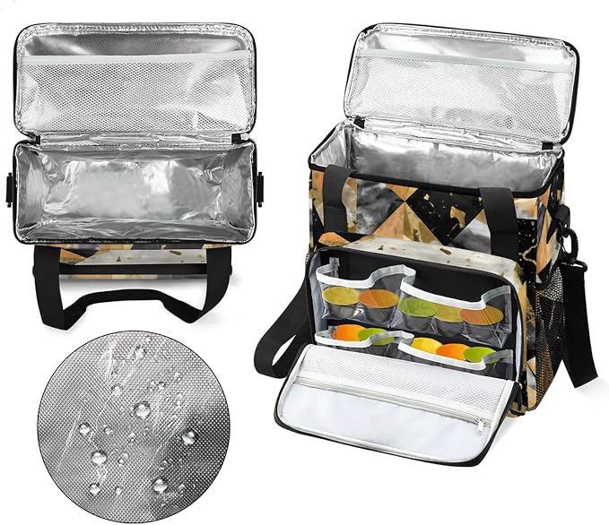 Black Gray Gold Marble Coffee Maker Carring Bag, Large Insulated Storage - Image 3