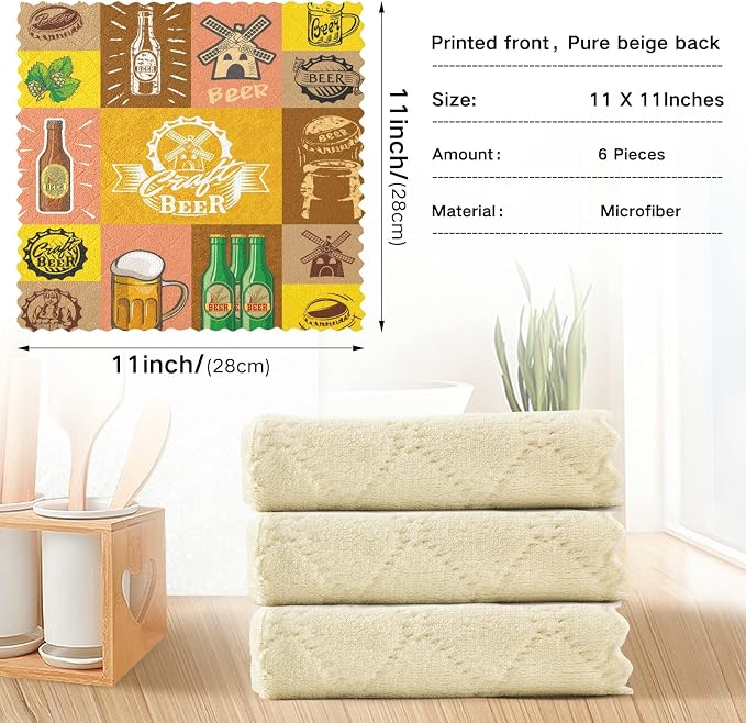 ALAZA Dish Towels Kitchen Cleaning Cloths Vintage Beer Dish Cloths Absorbent - Image 3