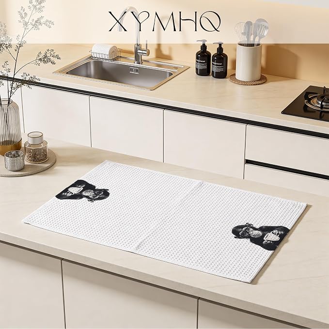 Funny Monkey Coffee Gifts Kitchen Towel, Cute Chimpanzee Wearing Glasses - Image 3