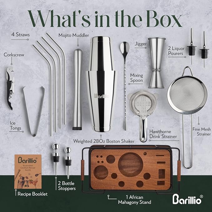 Barillio Bartender Kit – 23-Piece Stainless-Steel Cocktail Shaker Set - Image 3