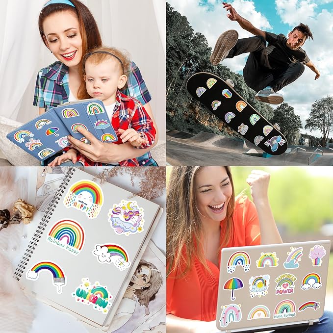Cute Rainbow Stickers 100P Pack, Colorful Waterproof Vinyl Decals - Image 4