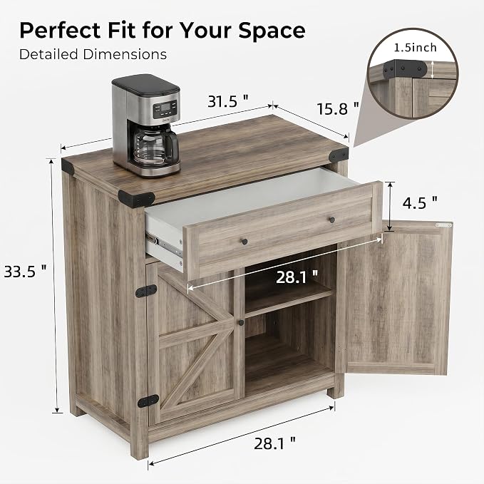 YESHOMY Kitchen Storage Cabinet, Coffee Bar Cabinet, Farmhouse Sideboard Buffet - Image 3