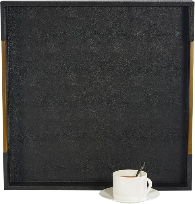 Airdream 16"x16" Black-Gold Modern Square Serving Tray, Faux Leather - Image 7