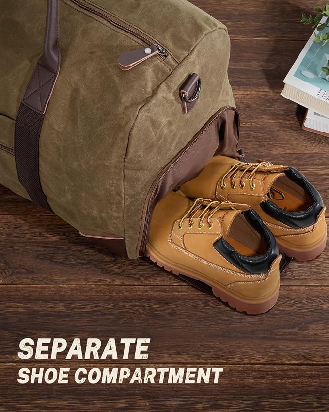 Gonex Waxed Canvas Duffle Bag for Travel, Water-resistant Vintage 55L Duffel - Image 4