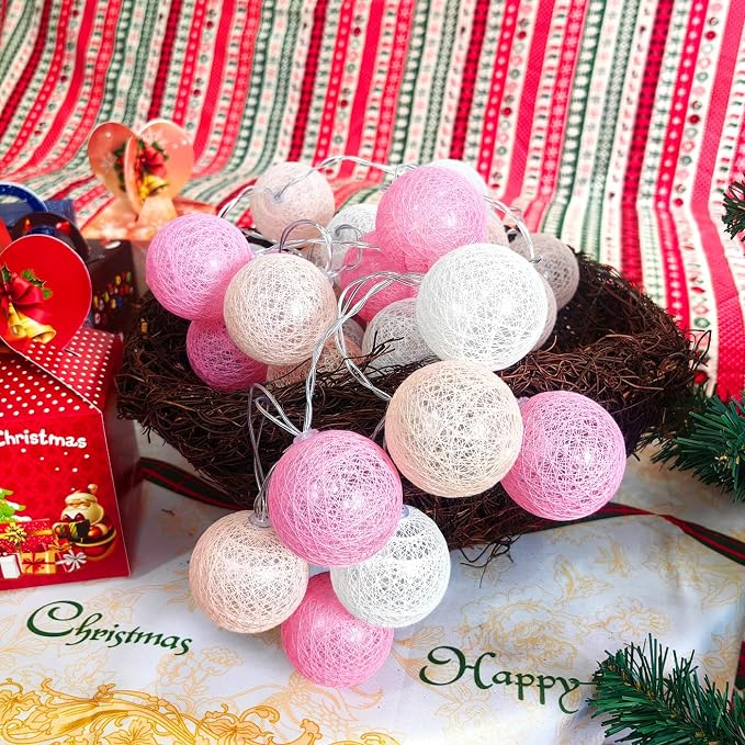 Gardeningwill 3M/10Ft 30 Pink White Ball LED Xmas Wedding Battery Operated - Image 3
