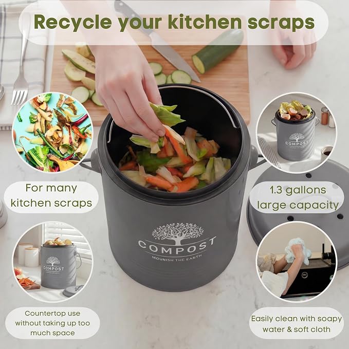 Perfnique Kitchen Compost Bin, 1.3 Gallon Countertop Compost Bin - Image 3