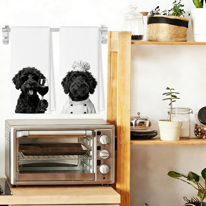 Funny Portuguese Water Dog Kitchen Towels Set of 2, Dog Kitchen Bar Accessories - Image 3