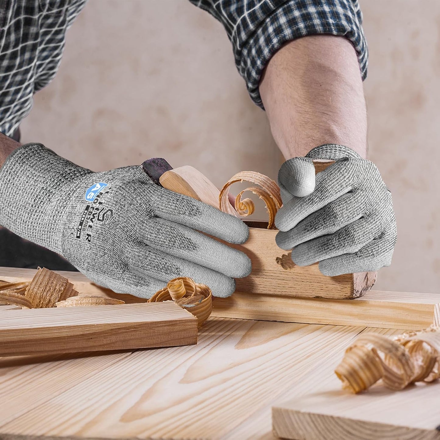 12 Pairs ANSI A5 Cut Resistant Work Gloves, Cut Proof Gloves with PU Coating, Used for Metal Fabrication, WoodWorking, Construction, Non Slip, Durable, S, CR3088
