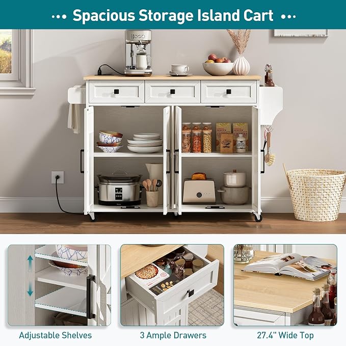 RALGEND Kitchen Island with Drop Leaf & Power Outlet, Rolling Kitchen Island - Image 3
