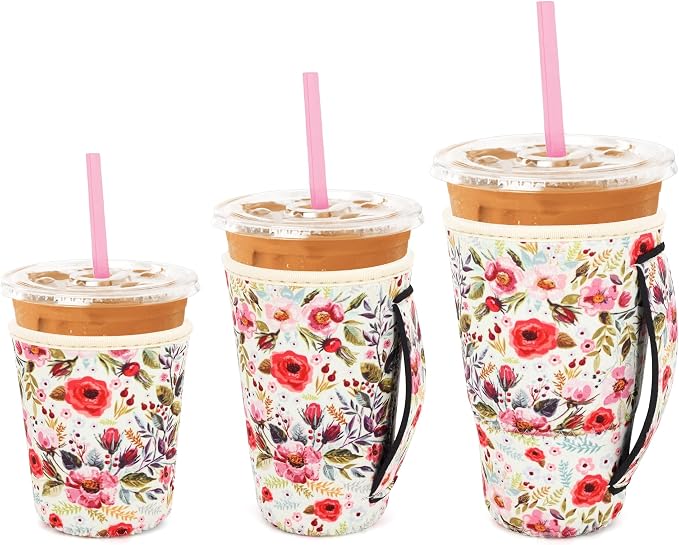 3 Pack Iced Coffee sleeve Insulated Neoprene Cup Sleeves by Snowso