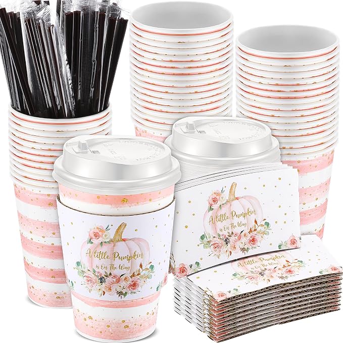 Pickmesh 50 Set 12oz Little Pumpkin Coffee Cups Sets Fall Baby Shower Party by Pickmesh