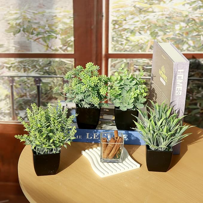 GREENTIME 4 Pack Fake Plants in Black Pot Small Artificial Eucalyptus Potted - Image 7