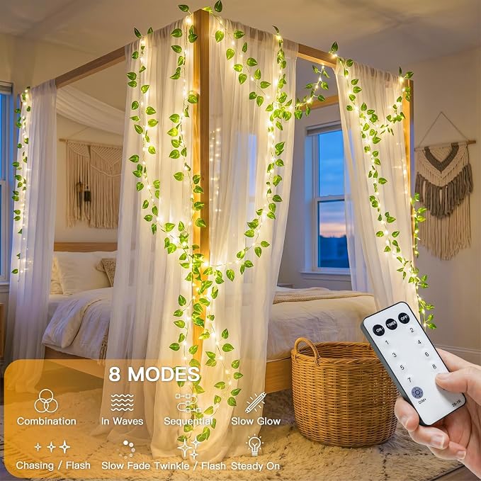 suddus Vine with Fairy Lights Battery Operated, 33ft100 LED Pothos String - Image 5