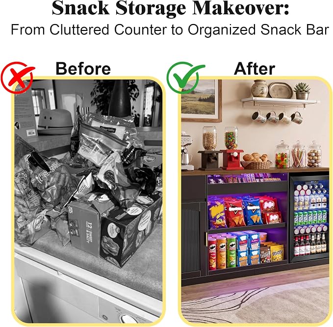 GDLF Snack Bar Cabinet with Fridge Space, 70.1" Snack Organizer with Storage - Image 7