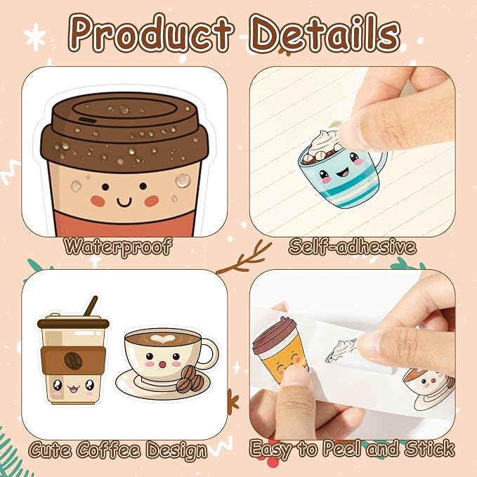 Haooryx Cute Coffee Sticker Rolls - Image 3