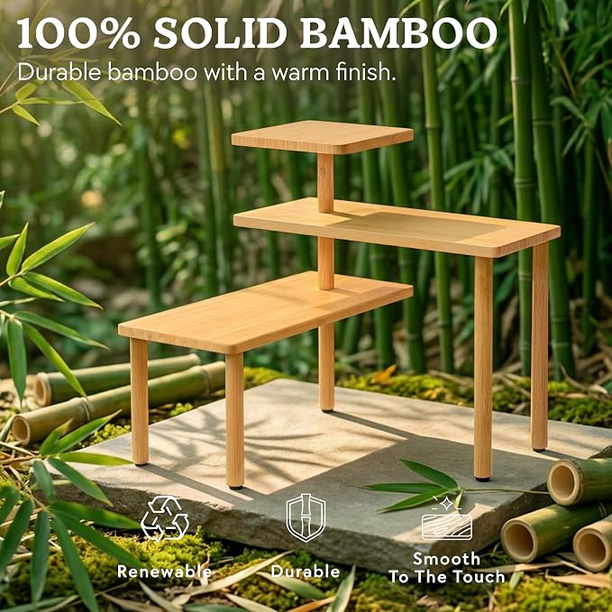 HOMESTEAD 3-Tier Bamboo Corner Shelf Organizer, 90° or 180° Layout Countertop - Image 7