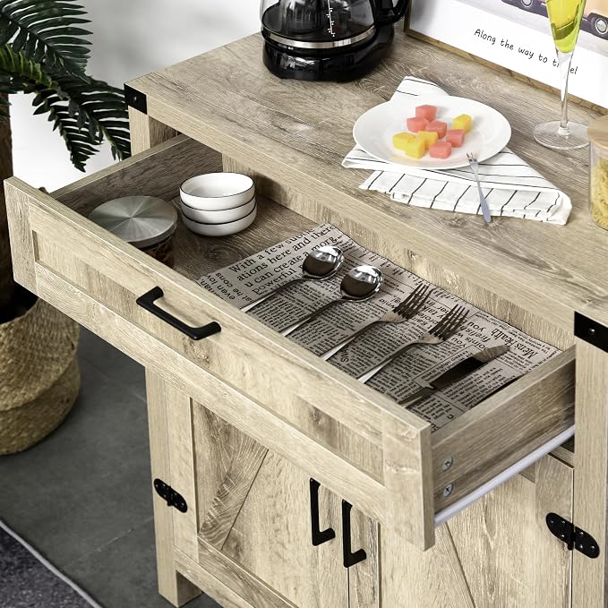 HOMCOM Sideboard with Storage Drawer, Modern Farmhouse Kitchen Cabinet with 2 - Image 9