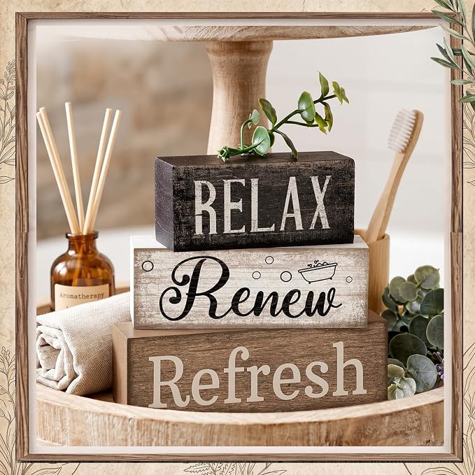 Lineshading 4 Pcs Bathroom Shelf Decor Sign Farmhouse Bathroom Decor and - Image 2