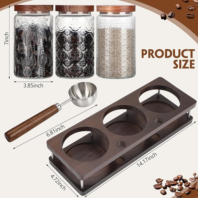 Suclain 3 Pcs Glass Coffee Bean Container 44 oz Airtight Coffee Canister - Image 2