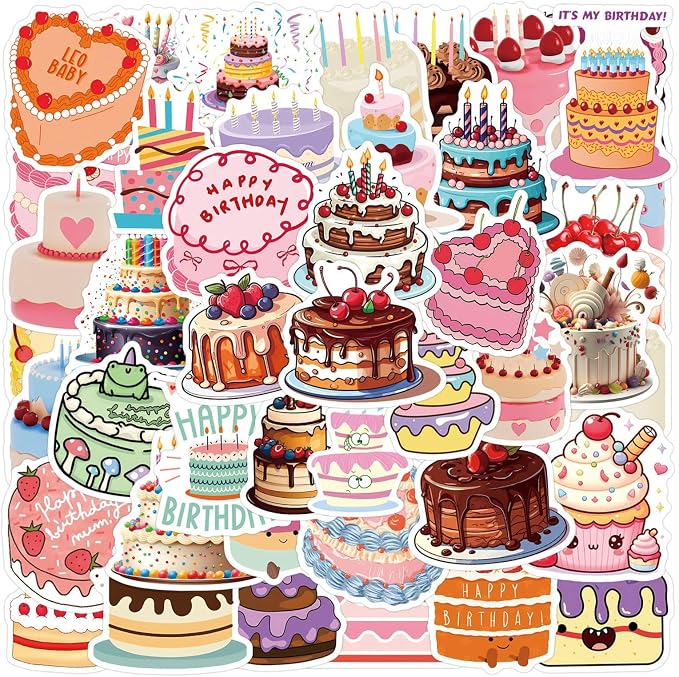 Birthday Cake Stickers 50Pcs Happy Birthday Cake Stickers by Unknown