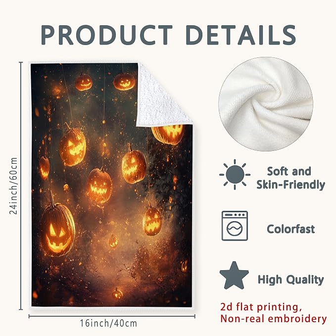 Pumpkin Kitchen Towels Set of 4, Halloween Festive Ghost String Light Halloween - Image 3