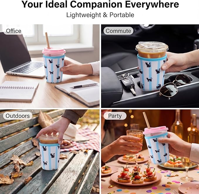 Dntorx Reusable 3-Pack Iced Coffee Cup Sleeve, Insulated Neoprene Drink Sleeve - Image 6