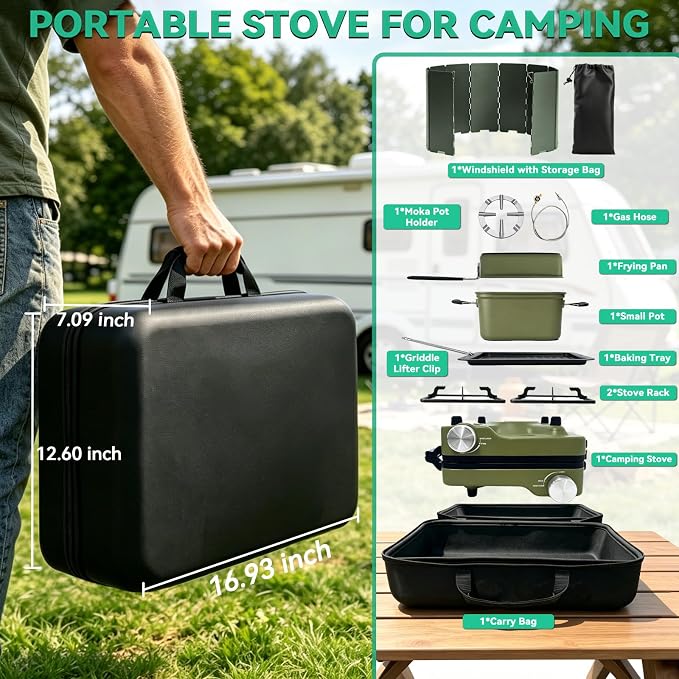 2 Burner Portable Propane Camping Stove Kit, 24000 BTU Foldable Hiking Stove - Image 6