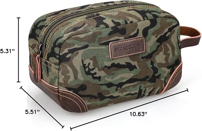 emissary Men's Canvas Travel Toiletry Bag, Leather Dopp Kit - Image 9