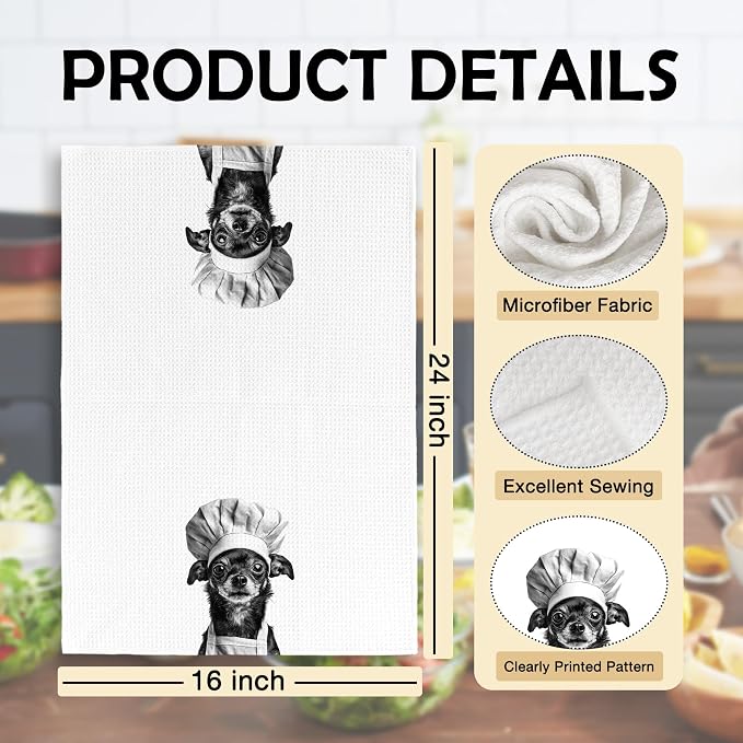 Funny Chef Chihuahua Kitchen Towels Set of 2, Chihuahua Gifts - Image 6