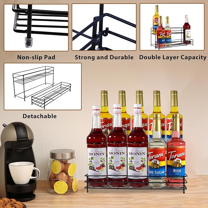 Coffee Syrup Organizer Rack 10 Bottles Syrup Bottle Holder Stand - Image 7