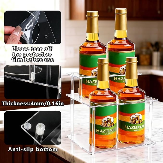 Acrylic Coffee Syrup Organizer, 2-Tier Coffee Station Organizer Holds 4 Syrup - Image 4