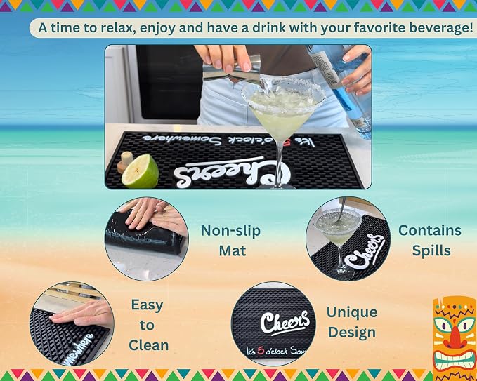 Cheers It's 5 O'Clock Somewhere Tiki Bar Mat 18x12 in – Cocktail Decor - Image 3