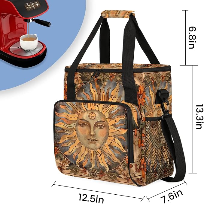 Vintage Sun Coffee Maker Carring Bag, Large Insulated Storage Organizer Case - Image 2