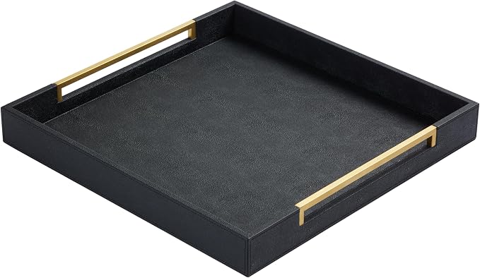 Extra Large Black Shagreen Leather Ottoman Tray - Image 8