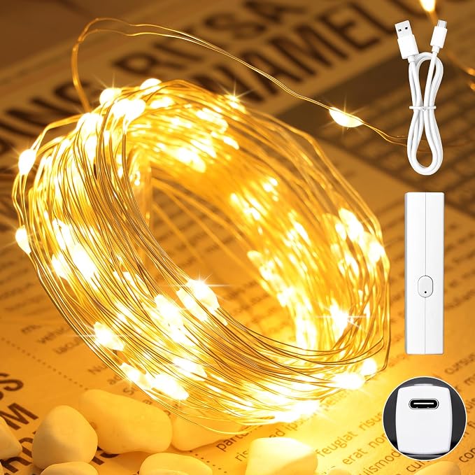 Lakumu 132FT Warm White Fairy Lights, Rechargeable Battery Operated String by Lakumu