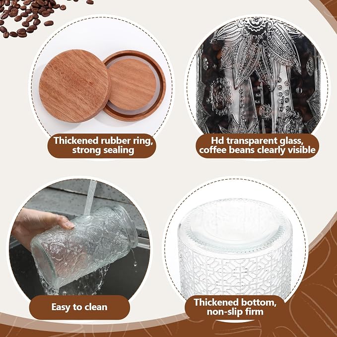 Suclain 3 Pcs Glass Coffee Bean Container 44 oz Airtight Coffee Canister - Image 6