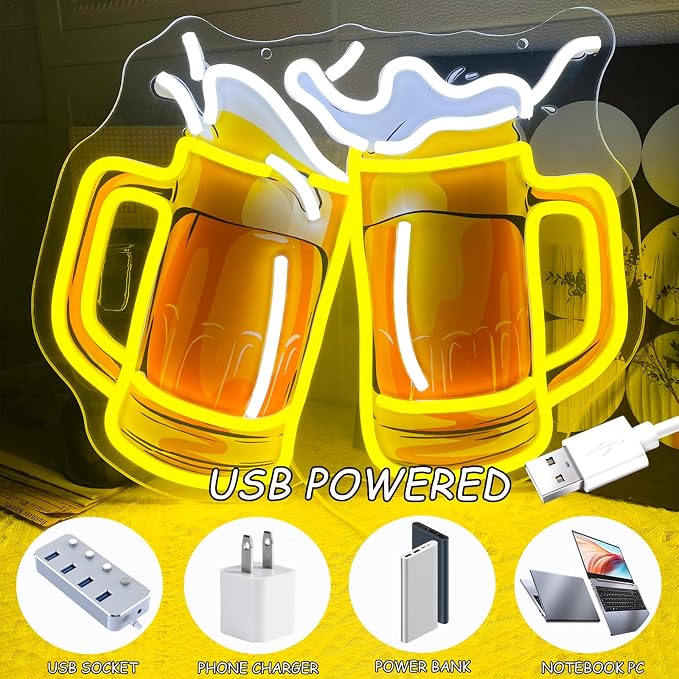 Beer Neon Sign UV Prited Cheers Neon Light Dimmable USB Powered Beers Glass - Image 4