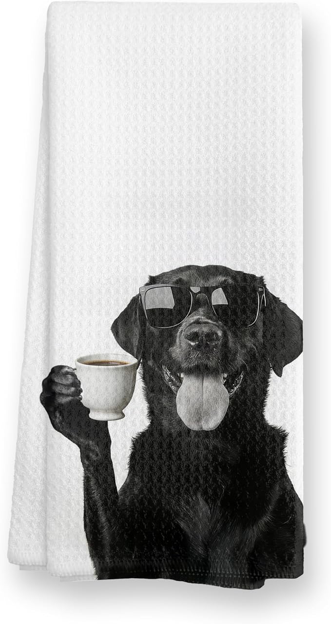 Funny Black Labrador Coffee Kitchen Towels, Cute Dog Tea Towels, Dog Lover Gifts by TopXmai