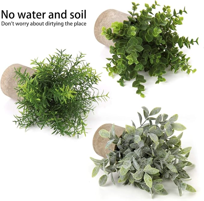 Briful 3 Pack Mini Faux Potted Plant Artificial Eucalyptus Plant Fake Topiaries - Image 3