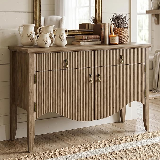 FUSUNBAO 40" Fluted Buffet Storage Cabinet, Sideboard Credenza, Light Oak | by FUSUNBAO